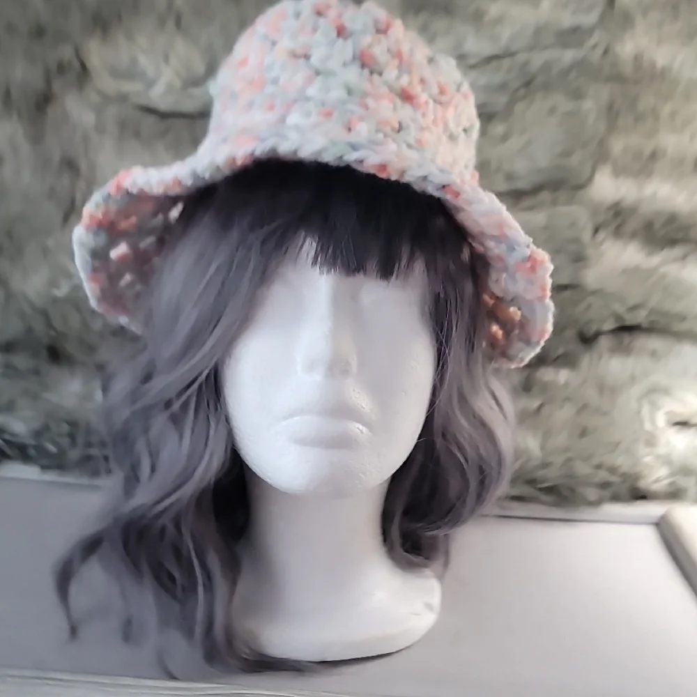 Hand crochet Granny Square Multicolor Bucket Hat